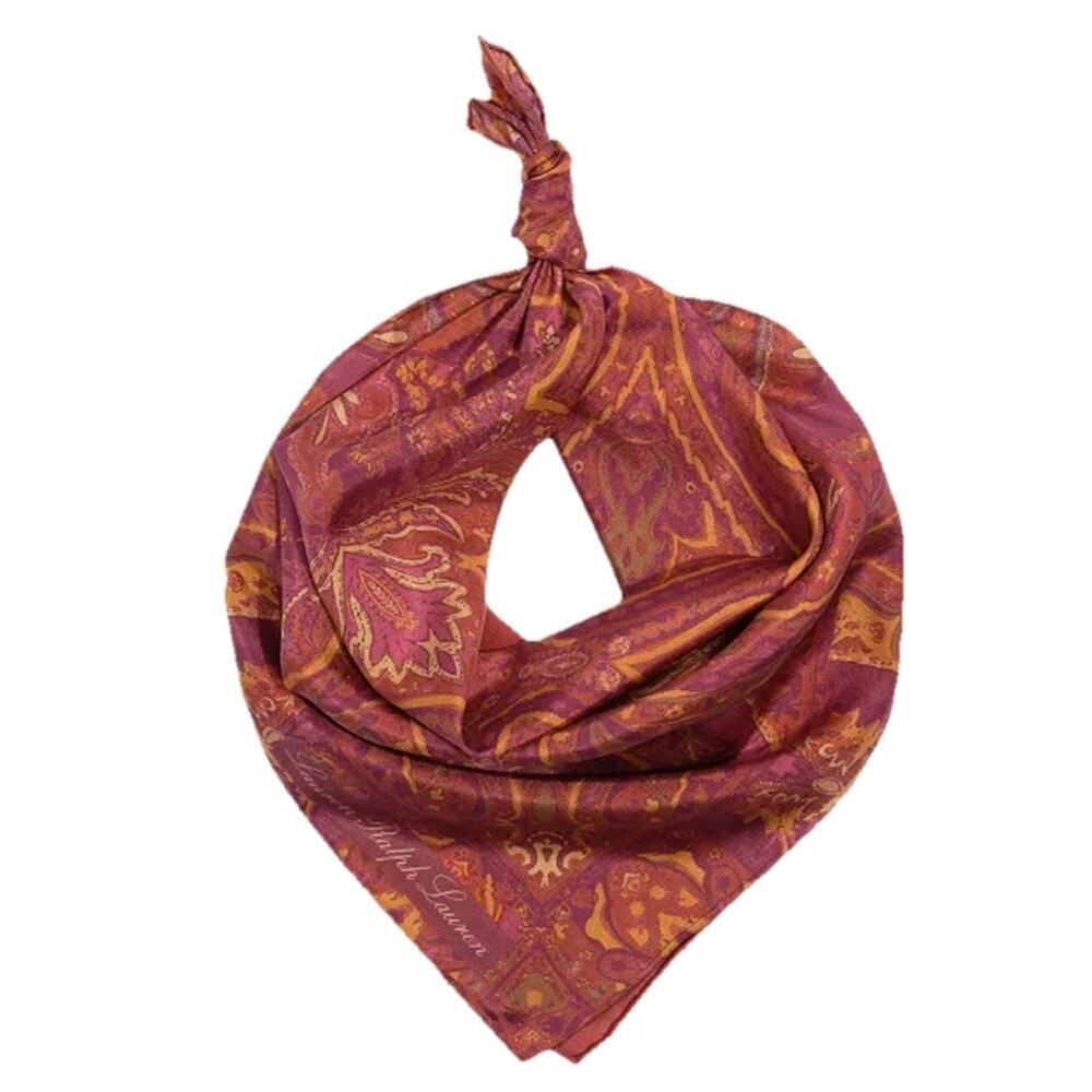 Lauren Ralph Lauren Women’s Orange‎ Gold Silk Painted Square mOne Size NWT